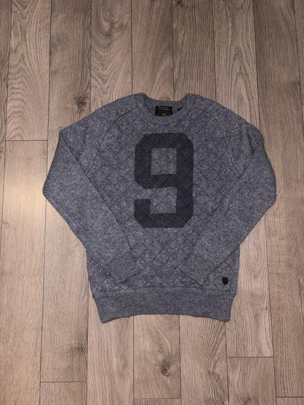 Scotch & Soda Gray Quilted Crewneck Sweater with Navy Number